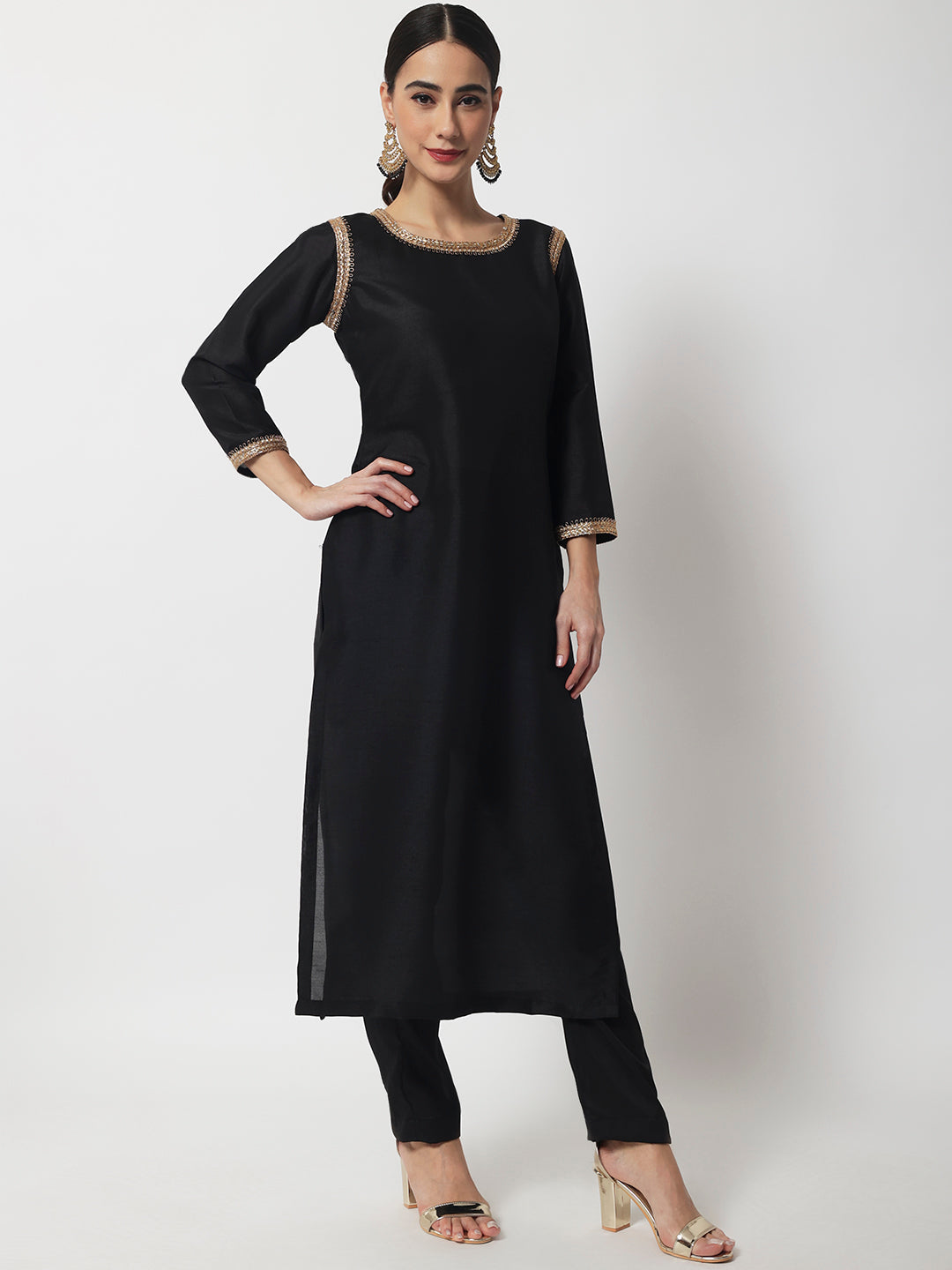 Buy Black Heavy Cotton Festival Wear Plain Readymade Kurti With pant And  Dupatta Online From Wholesale Salwar.